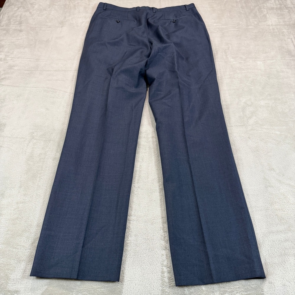 Santorelli Romeo Mens 35x34 Luxury Serge Blue Virgin Wool Flat Front Dress Pants - Picture 2 of 13